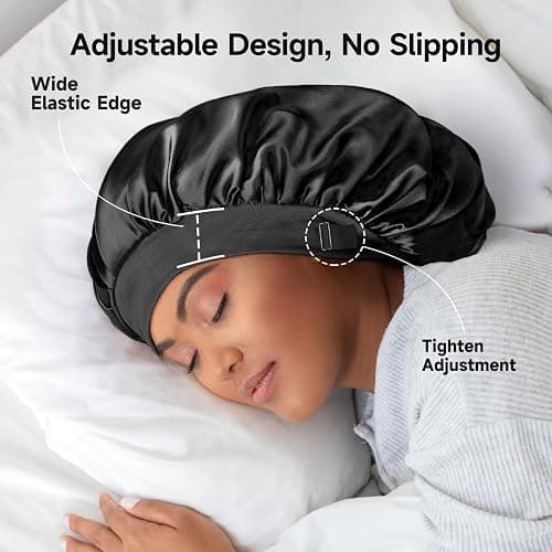 Umisleep 22 Momme 100% Real Mulberry Silk Bonnet for Sleeping Women, Large Hair Care Bonnet for Long Curly Hair, Double Layer Silk Hair Wrap with Soft Elastic Band, Non-Slip Sleep Cap, Shower Cap thumbnail 3