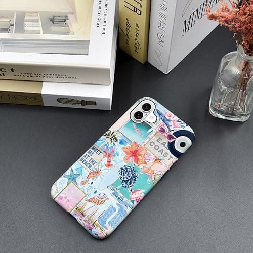 Generic Case Compatible with iPhone 16 Plus,Scratch Resistant Hybrid 2-Layer Hard Shell Phone Case,Seashells Beach Summer Jellyfish Collage thumbnail 4