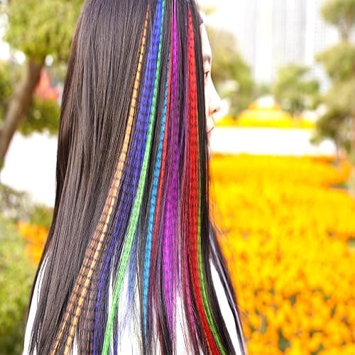 YUDAOHAIR Synthetic Feather Hair Extensions for Women 16 Inch Hairpieces With 100pcs Silicone Micro link Beads And 2 Crochet Hooks Hair Feathers with Tools Kit (16'', 108 feather mix colors) thumbnail 5