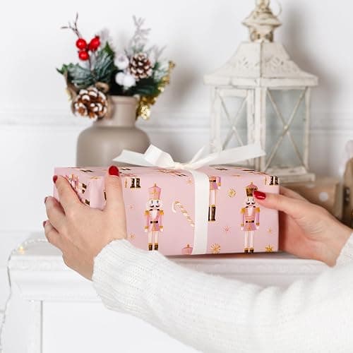 WRAPLULU Pink Nutcracker Christmas Wrapping Paper - 4 Jumbo Sheets, 28 * 40 Inches - Elegant Xmas Gift Wrap with Soldiers, Candy Canes and Stars, Perfect for Kids Adults Christmas thumbnail 7