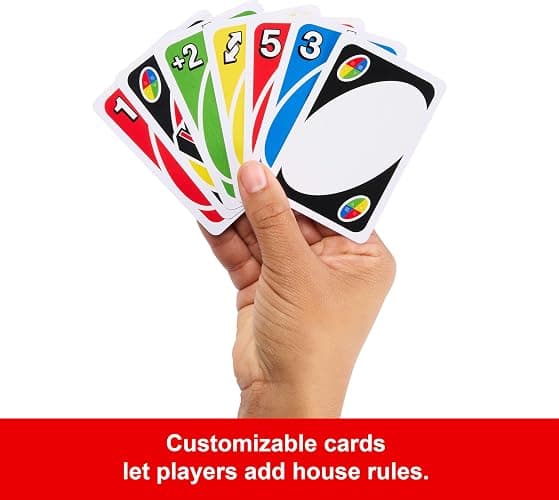 Mattel Games UNO Card Game for Kid, Adult & Family Nights & Parties, Travel & Vacations, Color Blind Accessible & Customizable Deck (Amazon Exclusive) thumbnail 6