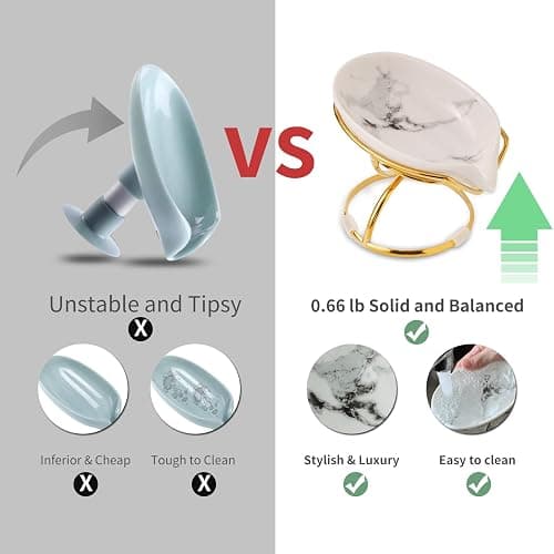 Leaf-Shaped Ceramic Soap Dish with Drain, Holder, Saver, Tray, Bar Soap Holder, Easy Cleaning, for Shower Bathroom Kitchen Sink Bathtub, Pro-Environment White thumbnail 3