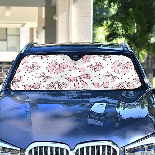 GOODOLD Bow Pink Windshield Sun Shade for Cars, Trucks, SUVs - UV Rays Defense, Folding Front Auto Sunshade, Vehicle Interior Cooler (57x31.5 Inch) thumbnail 4