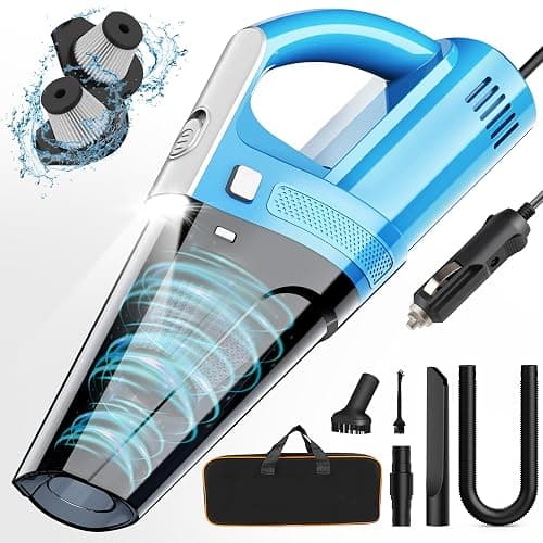DRECELL Car Vacuum, Portable Car Vacuum Cleaner with 7000PA Suction, DC 12V High Power 16.4Ft Cord Wired Vacuum Cleaner for Car, LED Light, Lightweight, 0.33L Capacity, Storage Bag - Blue - Image 1