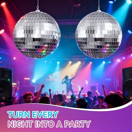 Youdepot Disco Ball 4" Inch 2-Pack,Silver Hanging Ball with Attached String for Ring,Reflects Light,Fun Party Home Bands Decorations,Party Favor. thumbnail 2