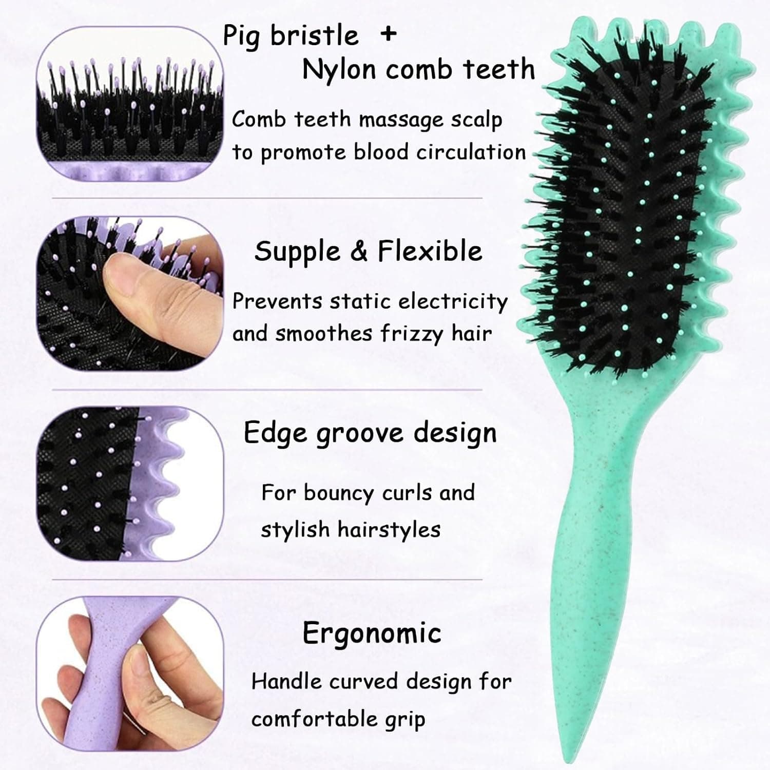 Xkey Curly Hair Brush for Detangling and Styling - Bounce Curl Define Brush (Green) thumbnail 2