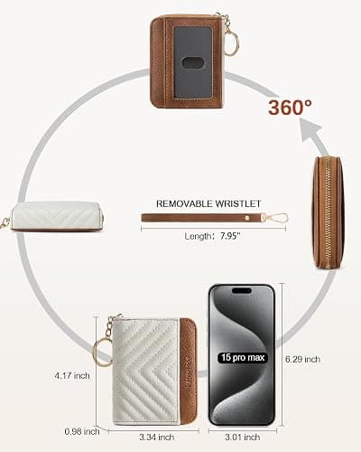 BOSTANTEN Credit Card Holder Wallet RFID Blocking Leather Small Wallet for Women Zipper Keychain Wallet with Wristlet Beige＆Brown thumbnail 4