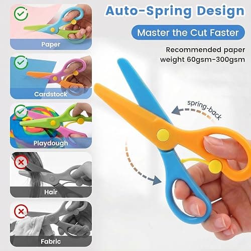 LovesTown 4PCS Toddler Safety Scissors, Blunt Tip Scissor, Anti-Pinch | Preschool Training Art Supplies for Kids, Child Hand Eye Coordination Development, Playdough Tools Crafts Essentials thumbnail 3