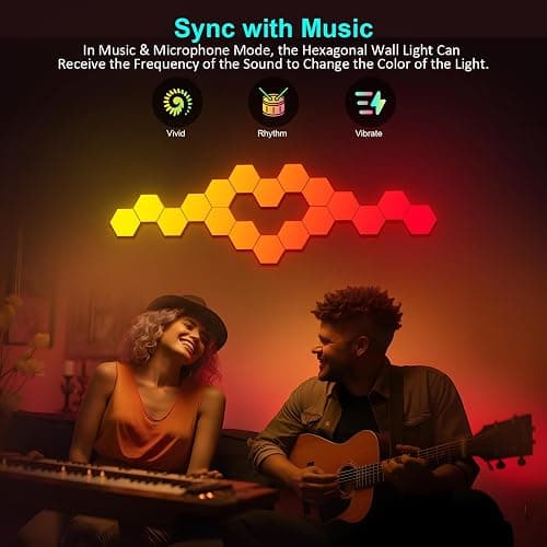COLWINKU Hexagon Lights Gaming with Remote & App Control, 12 Pack RGB Led Hex Light Panels, Geometry Night Lamp DIY Hexagon Smart Wall Lights Sync to Music for Room Bar Decor Gaming Setup thumbnail 6