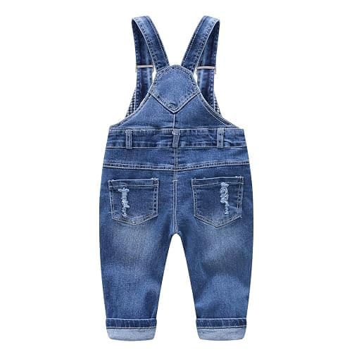 KIDSCOOL SPACE Baby Boy Girl Jean Overalls,Toddler Ripped Denim Cute Workwear thumbnail 2