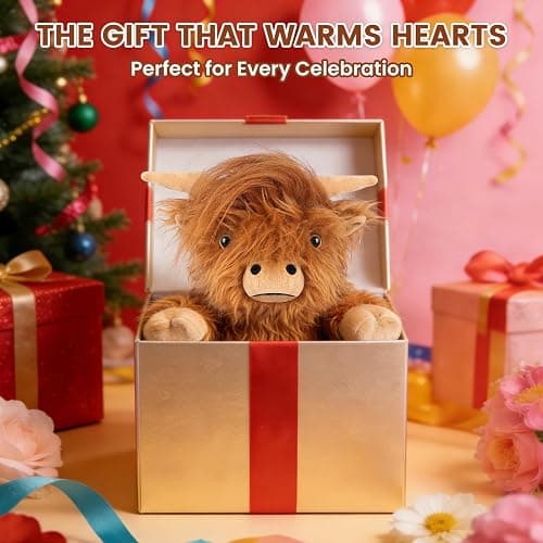 Heatable Weighted Highland Cow Stuffed Animal for Kid Women, Lavender Plush | Microwavable Stuffed Animals Heating Pad for Cramps, Stress Relief, Bedtime Companion, Hyland Cow Gifts Plush Toy thumbnail 8