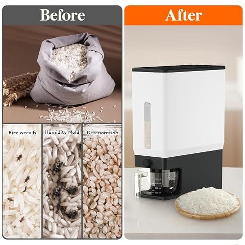 Lifewit Rice Dispenser 25 Lbs, Airtight Storage with Measuring Cup, Black | BPA-Free 11.3kg Capacity Storage Container for Beans, Corn & Other Small Grains, One-Press Dispensing Bin for Kitchen Pantry thumbnail 5