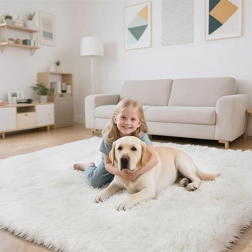 4x6 White Rug for Bedroom, Fluffy Shag Area Rug Small Rug Bedroom Carpet | Upgraded Non-Slip Rubber Backing, Ultra Soft Area Rugs for Living Room, Office, Home Decor, Elevate Your Space Ambiance thumbnail 5