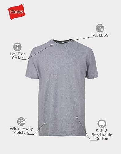 Hanes Men's Undershirt Packs, Stay-Tucked Soft Cotton Undershirts, Best Undershirts for Men, White/Black/Asstd Multipacks thumbnail 6