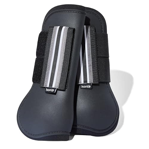 HORZE Adepto Open Front Tendon Boots | Durable Shell with Neoprene Lining - Black - Horse - Image 1