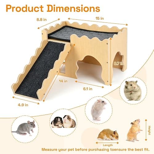 Wooden Guinea Pig Hideout Cave House, Guinea Pig Castle with Natural Cave-Style Entrance, Large Small Animal Habitat with Stairs, Waterproof Liner, Easy Assembly for Guinea Pigs, Rabbits & Hamsters thumbnail 2