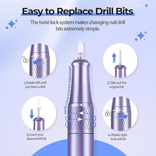 JOSGLOI Electric Nail Drill Professional: Shiny 40000RPM Electric Nail File Kit E File Nail Drill Machine with LCD Display for Acrylic Gel, Manicure Pedicure Polishing Grinder for Salon Home, Diamond thumbnail 3