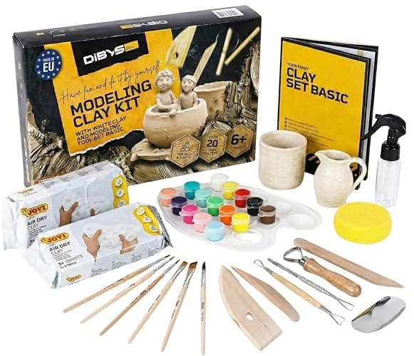DIBYS Töpfer-Set für Zuhause | Starter mit Modellier-Werkzeug, lufttrocknendem weißen Ton, Farben & Pinsel | DIY-Töpfern für Erwachsene | Kreatives Hobby | Geschenkideen - Image 1