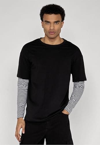 Urban Classics Men's Longsleeve T-Shirt Oversized Double Layer Striped Ls Tee T-Shirt thumbnail 2