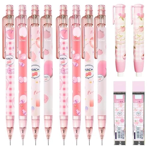 Mangpung Cute Pink Coquette Peach Mechanical Pencil Set Include 8Pcs Kawaii Mechanical Pencils,2 Tubes Mechanical Pencil Lead Refills,2Pcs Erasers,for Office School Supplies - Image 1