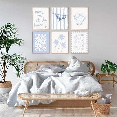 Blue Coastal Wall Art Decor Beach Preppy Canvas Poster Coastal Granddaughter Prints Aesthetic Beachy Picture Summer Bikini Coast Artwork Ocean Cute Shell Painting for Girly Dorm 8x10x6 Inch Unframed thumbnail 6