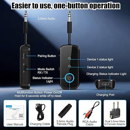 Premium Pro Bluetooth 5.4 Transmitter Receiver,Airplane Audio Adapter,Wireless Transmitter for TV/Travel Flight,Airline,Gym.Compatible with 2 AirPods/Headphones,Bluetooth Receiver for Car/Home Stereo thumbnail 9
