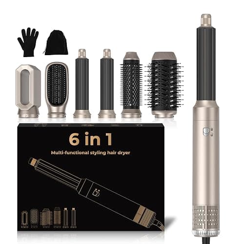 6 in 1 Hairstyler Rundbürstenföhn Haartrockner,Airstyler Lockenstab mit Luft, 3 Temperaturregelung, 1000w Föhnbürste, Geben Sie dem Haar Volumen, Glätten, Locken und Föhnen Sie Trockenes Haar - Image 1