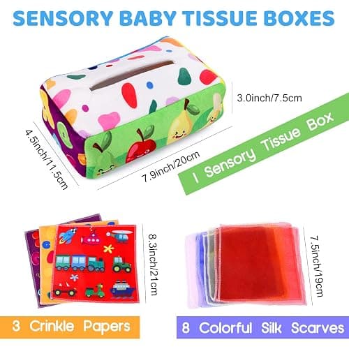 YOGINGO Baby Toys 6 to 12 Months - Tissue Box Toy Montessori for Babies 6-12 Months, Soft Stuffed High Contrast Crinkle Infant Sensory Toys, Boys&Girls Kids Early Learning Gifts thumbnail 2