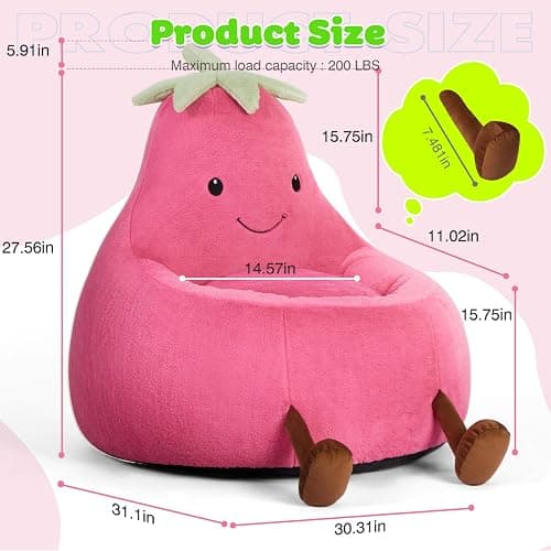 DUMOS Kids Bean Bag Chair, Stuffed Toddler Couch with Faux Rabbit Fur Cover for Teens & Kids, Comfy Lazy Sofa Chair for Reader, Living Room, Bedroom, Aged 4-12 Years, 31 Inch, Rose Red thumbnail 3