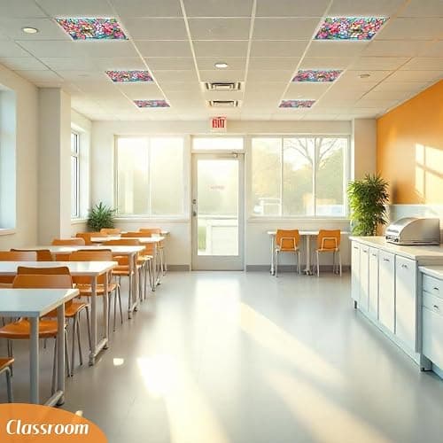 Glooglitter 4 Pcs Colorful Floral Fluorescent Light Covers 4 x 2 ft Stained Glass Magnetic Office Light Cover for Ceiling with 10 Magnets Filter Reduce Glare for Classroom School Home thumbnail 5