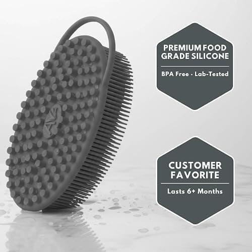 Silicone Body Scrubber for Shower - Gentle Exfoliating Back Scrubber with Soft Bristles - Avilana Premium Dual Sided Bath Brush Massage - Loofah Alternative for Sensitive Skin - Gift Women Men thumbnail 5