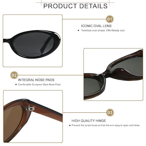 LYZOIT Retro Oval Sunglasses Womens Vintage 90s Chic Small Fashion Round Sun Glasses thumbnail 3