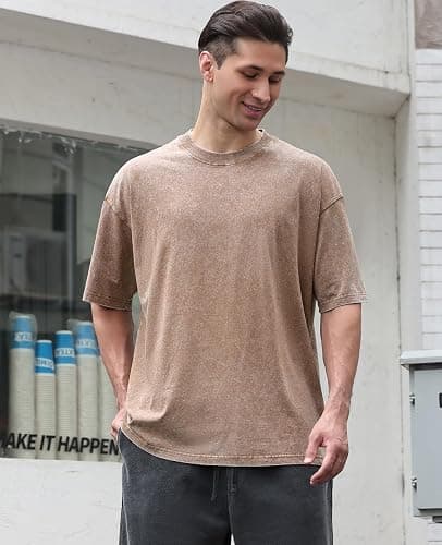 Men's Cotton T-Shirts Oversized Unisex Short Sleeves Casual Loose Wash Solid Basic Tee Tops thumbnail 2