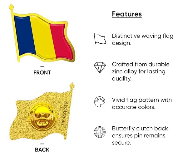 Chad Flag Lapel Pin - Enamel Metal National Badge | World Travel Souvenir Gifts for Men & Women | Country Flag Patriotic Brooch Bulk Pack of Pins for Hat, Tie, Clothes, Backpack (1pc) thumbnail 3