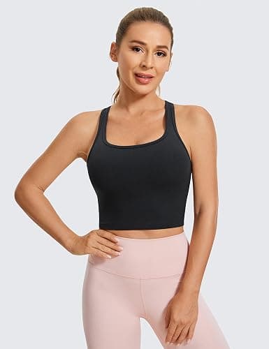 CRZ YOGA Butterluxe Racerback Crop Tank Tops for Women - Padded Y-Back Longline Sports Bras Scoop Neck Workout Yoga thumbnail 2