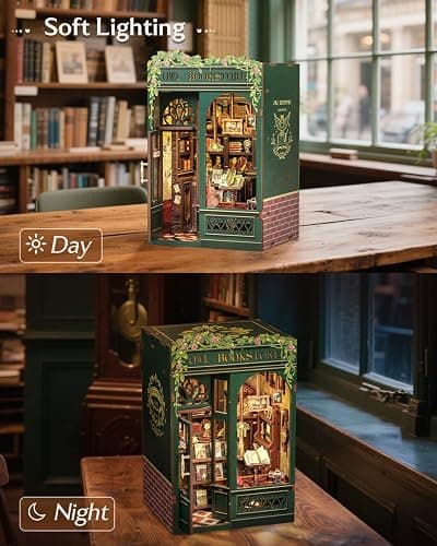 CUTEBEE Book Nook Kit, DIY Miniature House Kits for Adult and Teens, Bookend Diorama with LED, 3D Wooden Puzzle, Mini Booknook Bookshelf Insert Decor, Crafts Hobbies Gifts for Adults（Owl Bookstore thumbnail 6