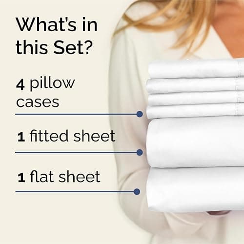 King 6 Piece Sheet Set - Comfy Breathable & Cooling - Ultra Soft Hotel Luxury Bedding Set with 8-16 Inch Deep Pockets - 1 Flat & 1 Fitted Sheet & 4 Pillowcases - Cozy, Wrinkle Free & Easy Care - White thumbnail 2