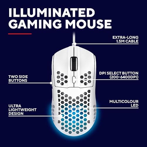 Trust Gaming GXT 928W Helox White Gaming Mouse, Superlight USB Wired Mouse 65g, Adjustable DPI (200-6400), Optical Sensor, 6 Programmable Buttons, RGB LED Lighting, Gaming PC Gaming Laptop Macbook thumbnail 2