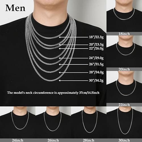 HZMAN Cuban Chain for Men 3.5mm/5mm/7mm/9mm Stainless Steel Men's Gold Chain Silver Chain Diamond Cut Hip Hop Link Chains Necklace 16-30 Inch - 18In - 3.5mm Silver thumbnail 5