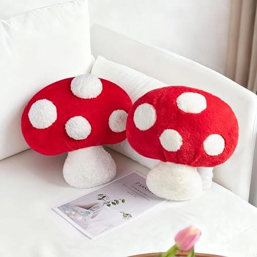 AELS Mushroom Pillow, Cute Polka Dot Plush Decorative Throw Pillow for Couch, Sofa, Bedroom, Nursery, Home Decor for Mushroom Lovers, Red thumbnail 6