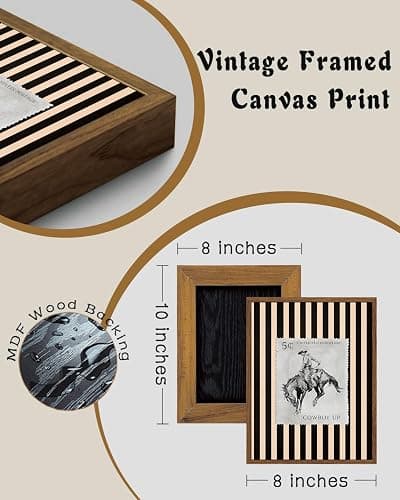 ZZLWBKGL Western Wall Decor Cowboy Canvas Art Vintage Framed Wall Art | Farmhouse Striped Artwork Retro Country West Stamp Picture Bucking Bronco Paintings for Living Room Bedroom 8x10in thumbnail 5