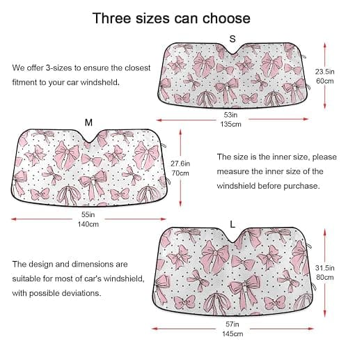 GOODOLD Bow Pink Windshield Sun Shade for Cars, Trucks, SUVs - UV Rays Defense, Folding Front Auto Sunshade, Vehicle Interior Cooler (57x31.5 Inch) thumbnail 5