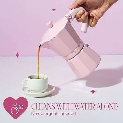 Paris Hilton Stovetop Espresso and Coffee Maker, Italian & Cuban Style Coffee Pot with Iconic Heart Knob, Perfect for Rich Aromatic Espresso, Makes up to 6 Espresso Cups, Pink thumbnail 7