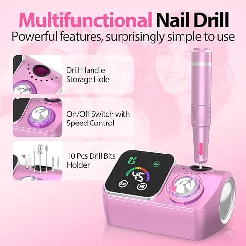 PYVOLA 45000RPM Professional Corded Nail Drill E-File Kit for Salon Home | LED Display; Low Noise; Ideal for Shaping, Removing & Polishing Acrylic & Gel; For Manicure Pedicure Nail Prep thumbnail 3