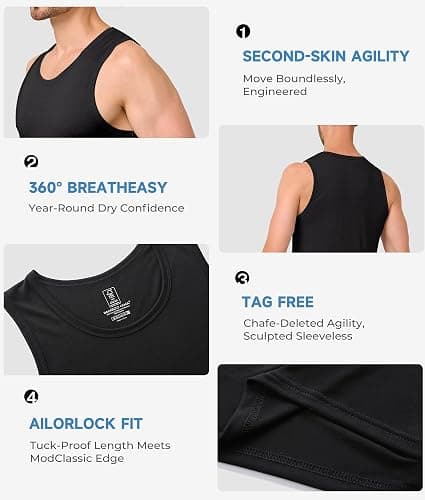 BAMBOO COOL Men's Tank Top Undershirts Moisture Wicking Breathable, Fitted Ruglar Fit T Shirts for Men 3 Pack thumbnail 4