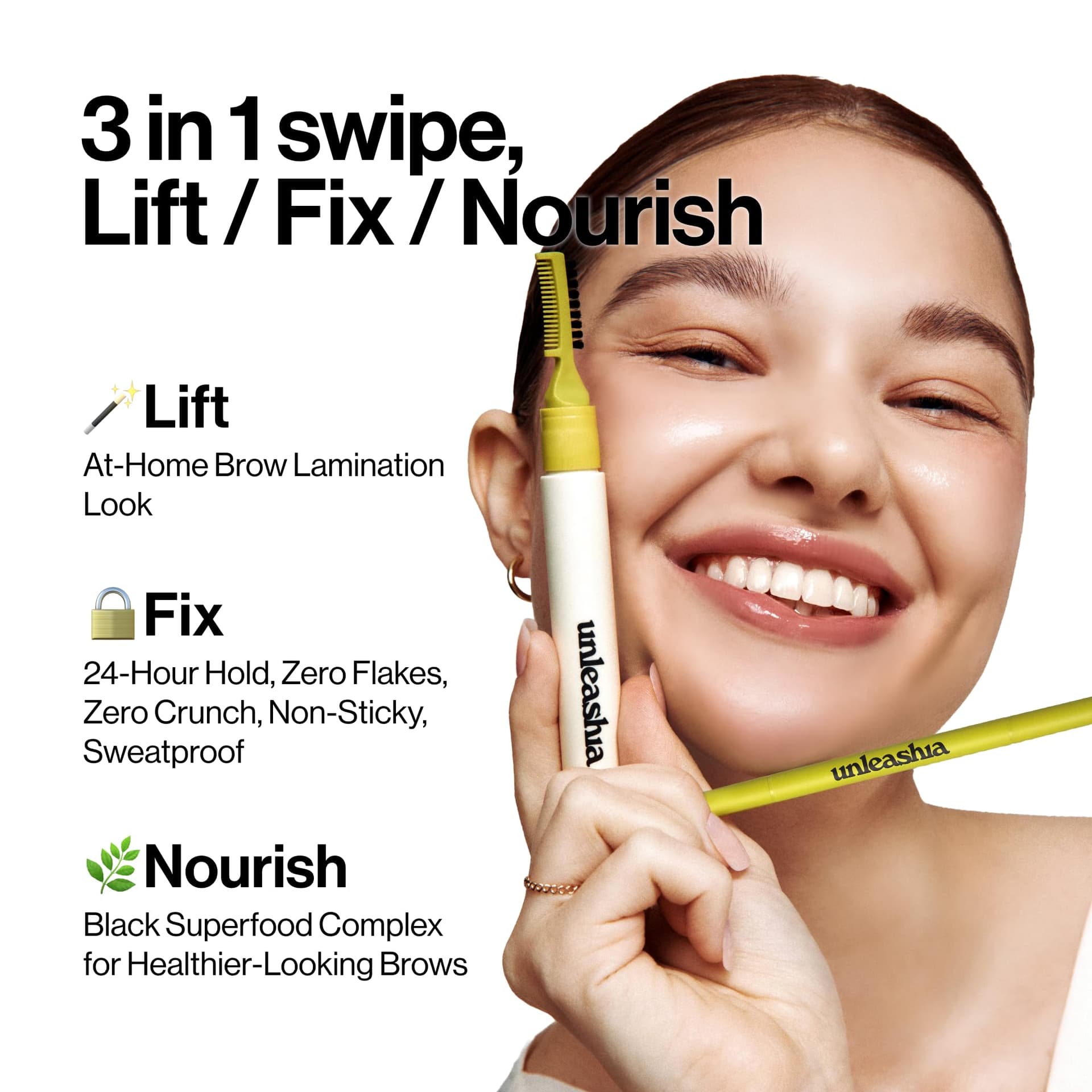UNLEASHIA Shaper Pomade Eyebrow Fixer Eyebrow Gel for Defining and Fixing, Eyebrow Brush, Long Grip, Caring Ingredients, Transparent Eyebrow Gel thumbnail 6