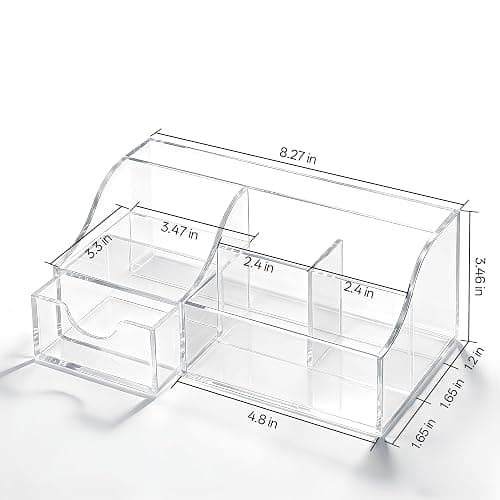 HBlife Acrylic Desk Organizer with Drawer, Pen & Pencil Holder, Multifunctional Desktop Caddy for Office Supply and Organization (Clear) thumbnail 3