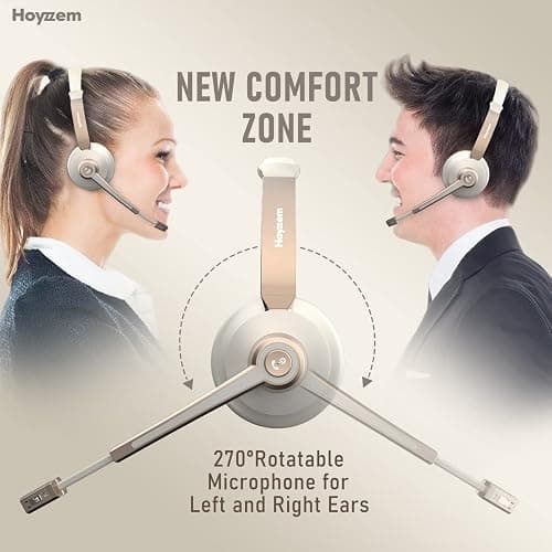 Bluetooth Headset, Wireless Headphones with Microphone Noise Canceling & USB Dongle, V5.0 Trucker Bluetooth Headset with Mic Mute & Charge Dock for PC/Laptop/Phone/Meeting/CallCenter/Office Gold thumbnail 3