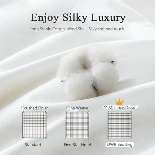 DWR Superior Luxury Feather Down Comforter Queen Size, Ultra-Soft Rose-Silk Cotton Blend Fabric, High FP All Season Medium Warmth Bed Duvet Insert(90"x90", White) thumbnail 7