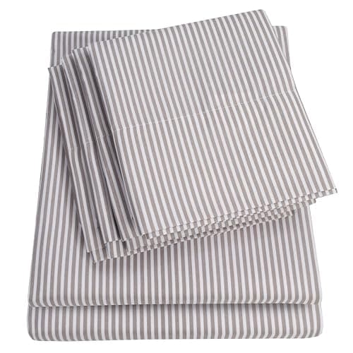 Queen Sheets Stripe Grey - 6 Piece 1500 Supreme Collection Fine Brushed Microfiber Deep Pocket Queen Sheet Set Bedding - 2 Extra Pillow Cases, Great Value, Queen, Classic Stripe Gray - Image 1